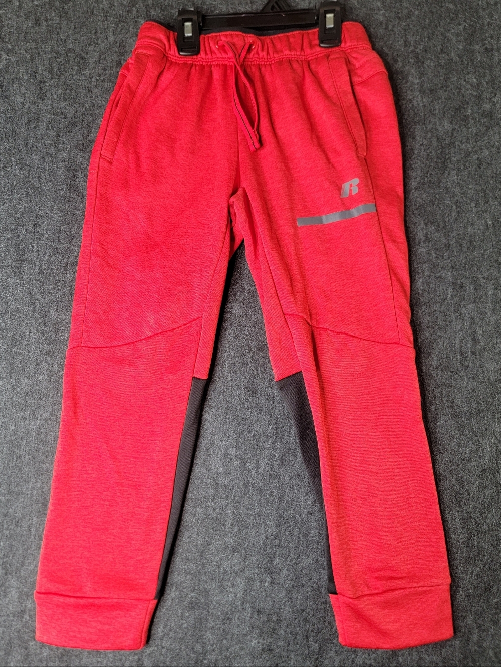 Russell Athletic Boys Tech Fleece Jogger Pants Size Medium (8) Red Black Pockets